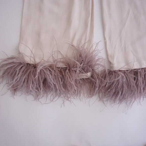 Sleeper Cream Party Pajama Elastic Waist Feather Trim Pants S - Picture 11 of 12